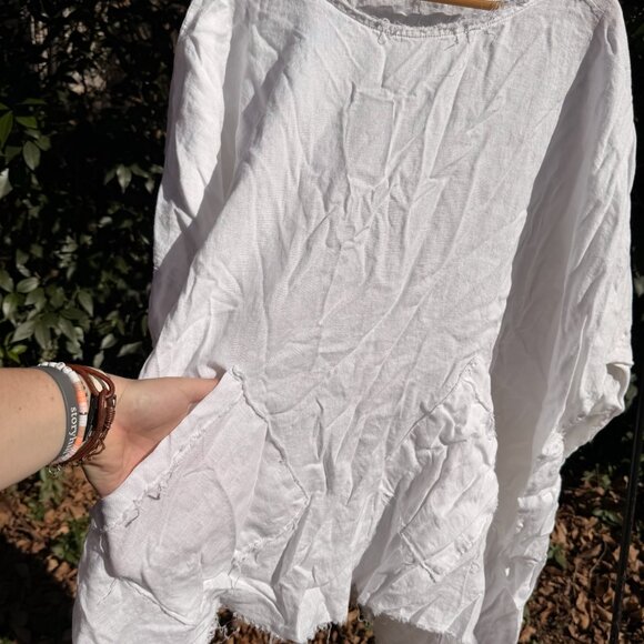 Custom Boutique White Boho Top – Flowy Linen Blend - Picture 3 of 5
